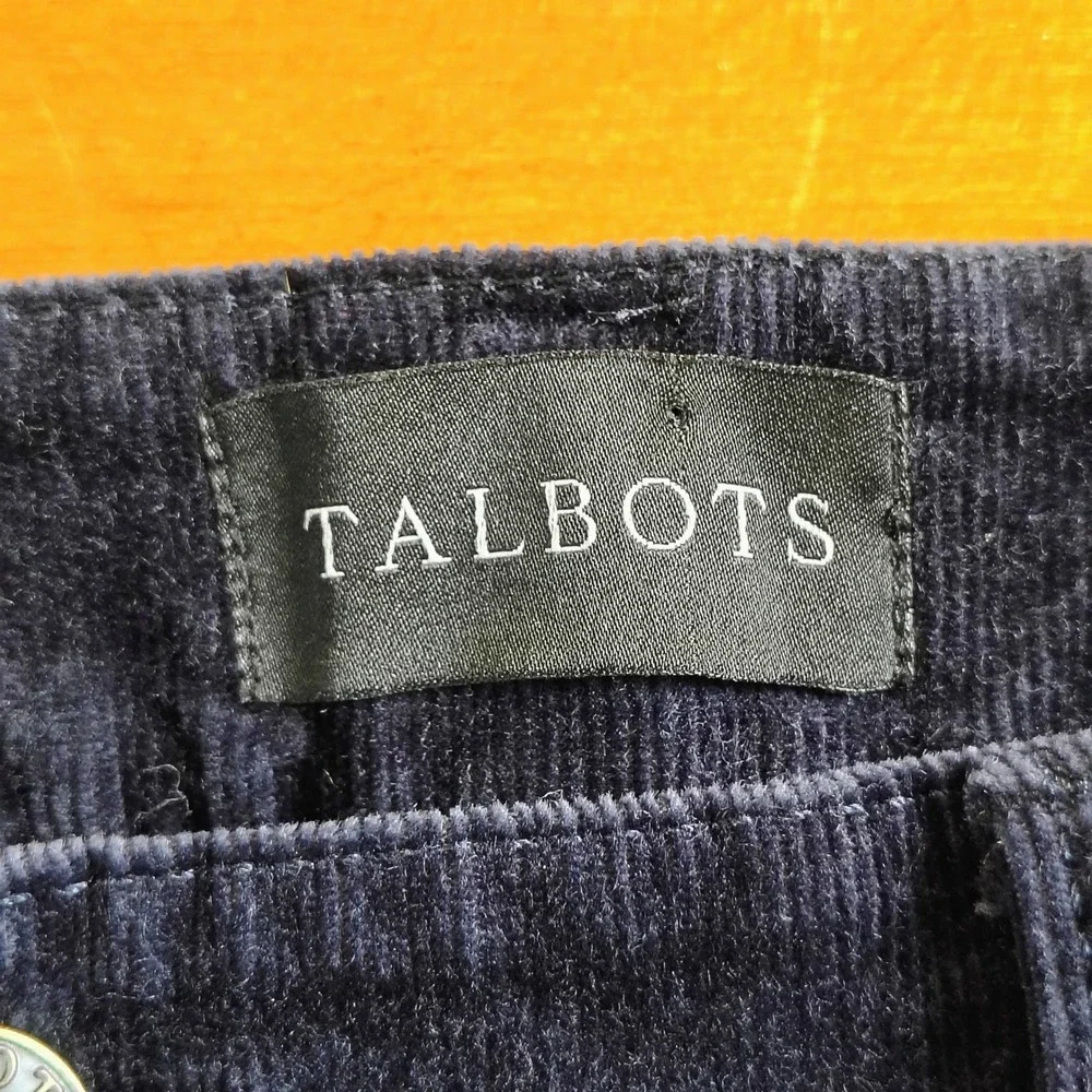 Talbots Womens SZ 12 Corduroy Straight Leg Pant Navy Blue Dark Academia Preppy